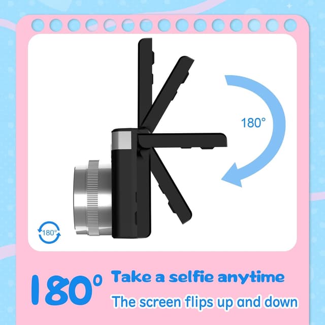 Detalle de Kids Digital Camera with 180° Flip Screen, 32GB Card and 1080P HD Video (Black)