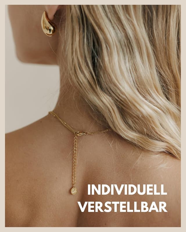 Detalle de Layering Kette mit Plättchen Anhänger – verstellbare Halskette aus 316L Edelstahl (18K vergoldet, Roségold & Silber)