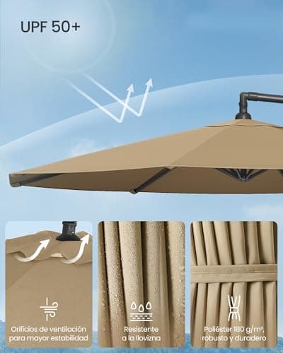 Detalle de SONGMICS Sombrilla en voladizo GPU116K01 de 300 cm con protección UV UPF 50+