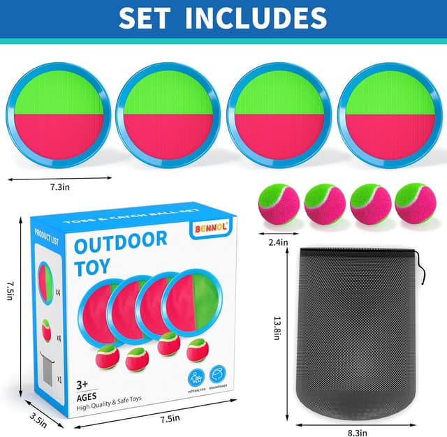 Detalle de Toss and Catch Ball Game Outdoor Toys for Kids and Adults (4 paddles, 4 sticky balls) — park, beach and garden yard game