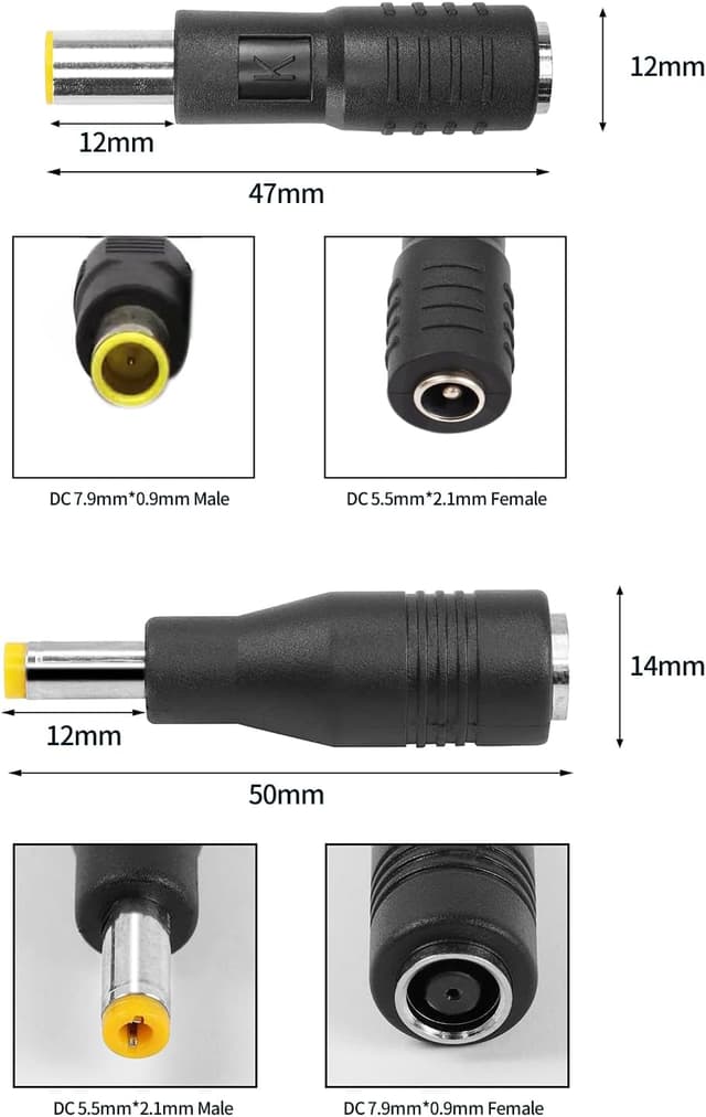 Detalle de Tonton 4er-Set DC-Solarstecker-Adapter: DC 8 mm auf DC 5,5×2,1 mm und zurück (DC7909) für Solargenerator & Powerstation