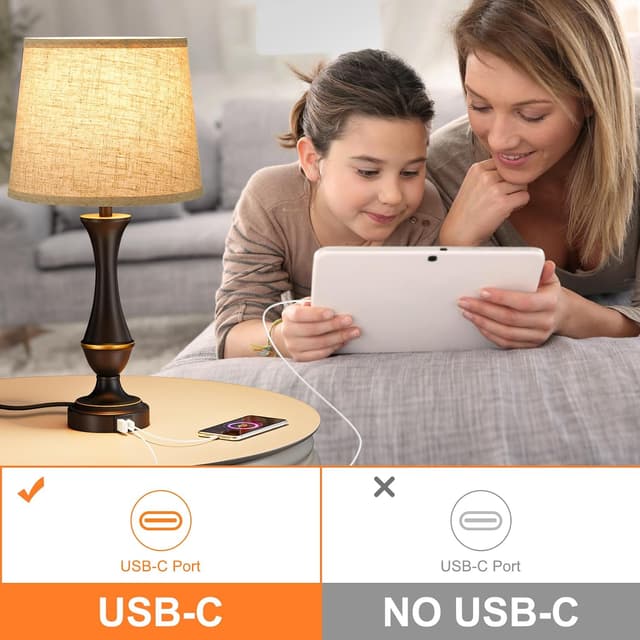 Thumbnail 6 de Seealle Upgraded Touch Lamps for Night Stands (Set of 2) with USB-C + USB-A, 3-Way Dimmable
