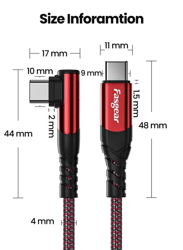 Thumbnail 6 de Fasgear USB-C to USB-C 90° Right Angle Charging Cable (1.8m, 60W PD)