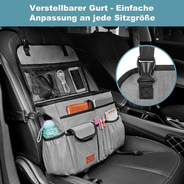 Thumbnail 6 de Eurhomewit Autositz Organizer Vordersitz 2-in-1 mit Laptopfach (15–17") & Rücksitz-Organizer, Grau
