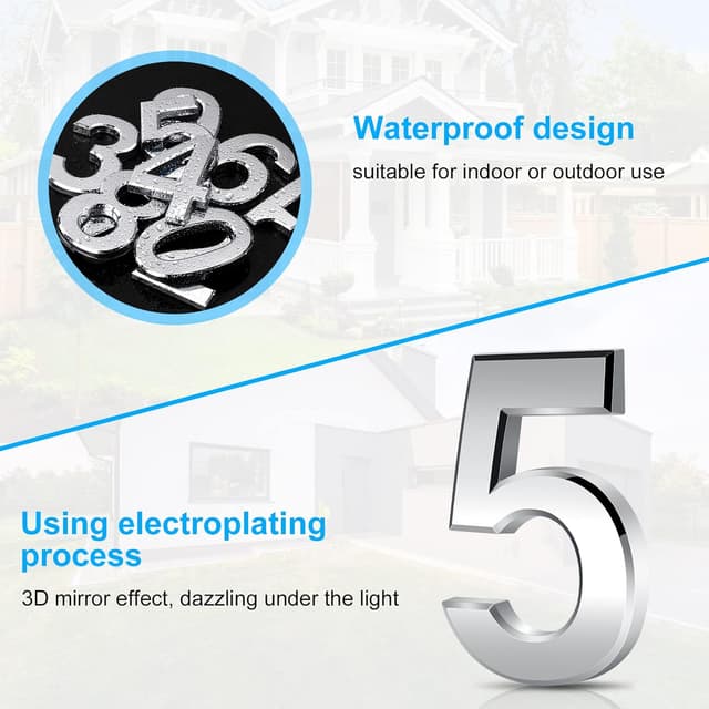 Detalle 2 de Vicloon numero civico 3D in acrilico ABS da 7,5 cm, adesivo con effetto specchio