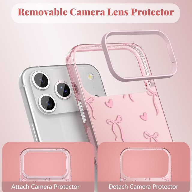 Detalle de ZTOFERA iPhone 17 Pro Max Case (Pink Ribbon Bow Tie Aesthetic) — Slim Hard IMD Shockproof Protective Bumper