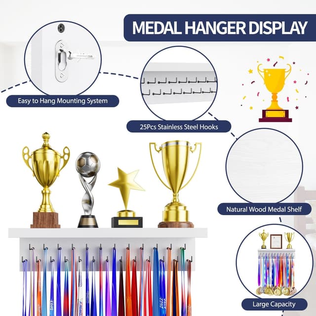 Detalle de Medal holder trophy rack 25 hooks, 40.5cm