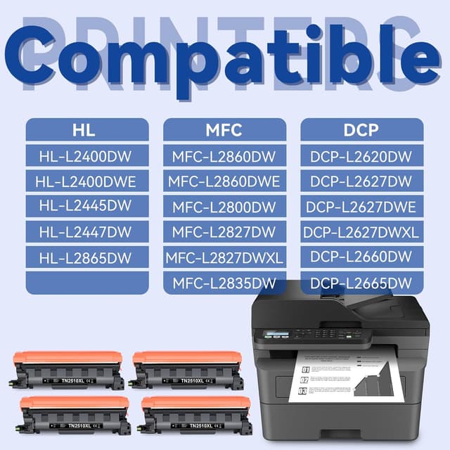 Detalle de Lemero TN2510 / TN2510XL Toner kompatibel (4er-Pack) für Brother MFC & HL in Schwarz mit Chip