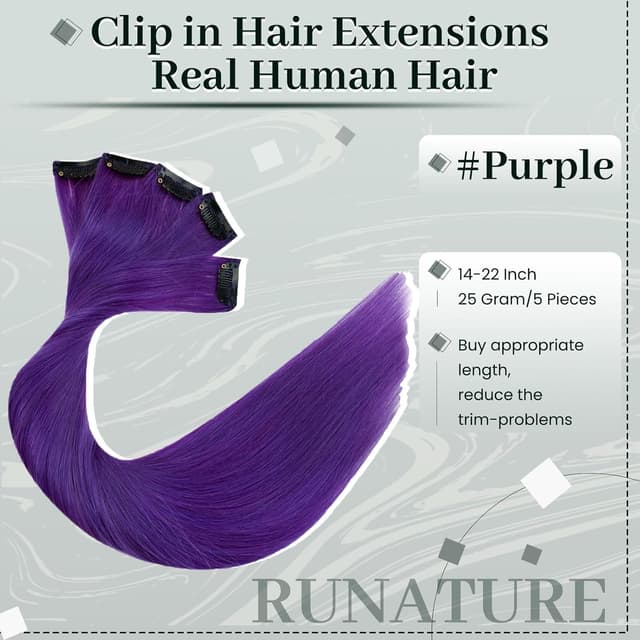 Detalle de RUNATURE Extension Capelli Veri Clip Viola con clip (5 pezzi, 35 cm)