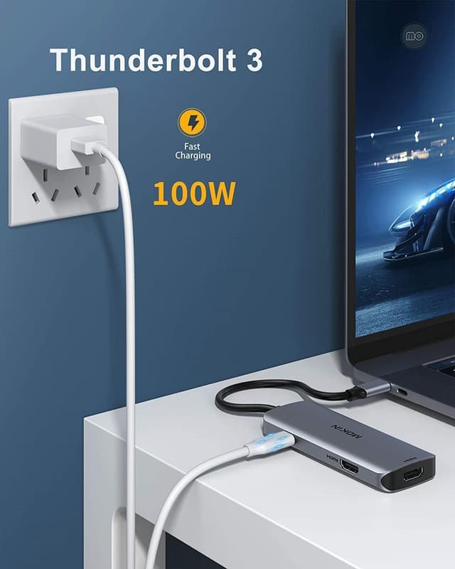 Detalle de MOKiN USB-C Hub mit Dual-HDMI (6-in-1, 4K) und Power Delivery bis 100 W