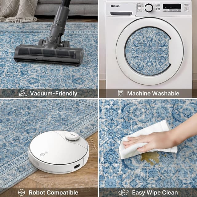 Detalle 2 de BEIMO Tapis de salon 120x170 cm style oriental vintage à poils courts, antidérapant bleu foncé