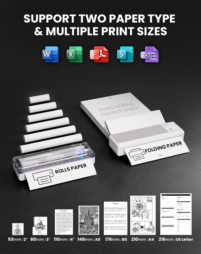 Thumbnail 6 de Vretti P83 Portable Inkless Thermal Printer (A4) for Android & iOS via Bluetooth