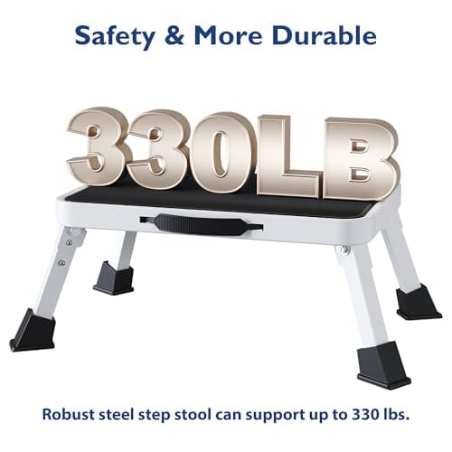 Detalle de BONTEC Taburete Plegable de Acero 💺 Peso 150 kg, Blanco