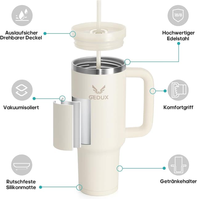 Detalle de Gedux Trinkflasche mit Strohhalm 1,2 l