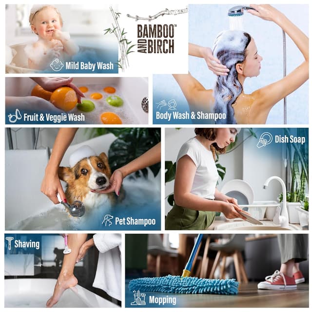 Detalle de Bamboo and Birch Pure Castile Soap Liquid (Unscented, 64 oz) — natural palm oil-free liquid soap