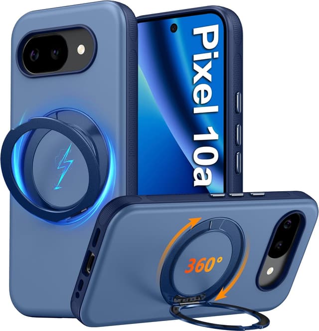 Detalle de Oterkin 360° Spin Stand Magnetic Case for Google Pixel 10a (MagSafe compatible) – Blue