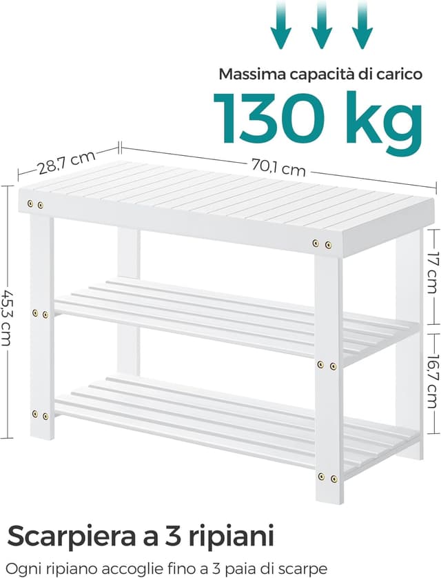 Thumbnail 6 de SONGMICS Panca Portascarpe in bambù a 3 livelli LBS004W01, bianca