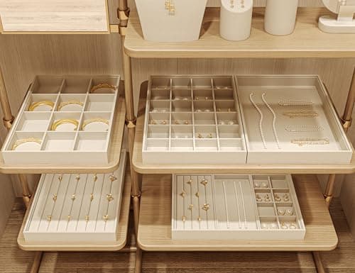 Thumbnail 8 de Oirlv bandeja de almacenamiento de joyería beige de lino (anillos, pendientes y colgantes)