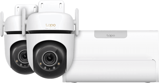 Detalle de TP-Link Tapo C530WS Doppelpack + H500 Smart HomeBase Set für Außenüberwachung mit zentralem Speicher