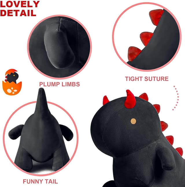 Detalle de shownicer Plüsch-Dinosaurier als Kuscheltier & Wurfkissen (Schwarz, 45 cm)