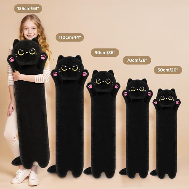 Detalle de Mewaii 44in long cat plush body pillow (Black Cat) for hugging, lounging and sleep