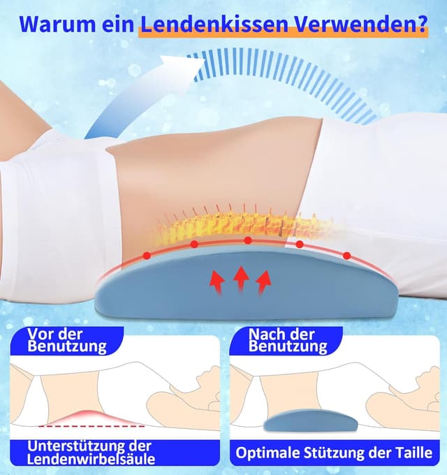 Detalle de Hypuno orthopädisches Lendenkissen mit Memory-Schaum für Bett & Sofa – kühlender, abnehmbarer Bezug
