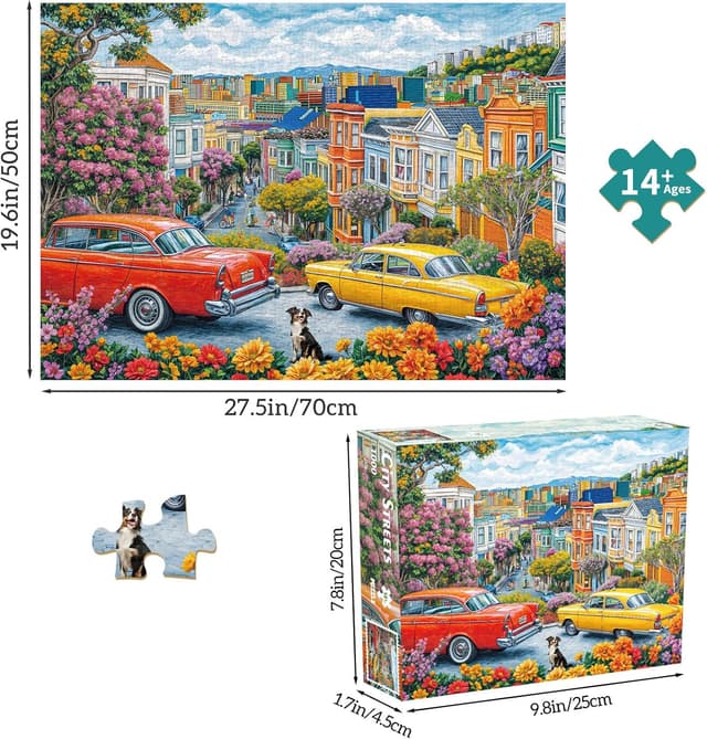 Detalle 2 de MOJIGE Puzzle 1000 Teile „Stadtlandschaft“ für Erwachsene, 70×50 cm, 1000-teiliges Motiv mit Poster