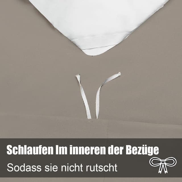 Detalle de Soifox Bettwäsche 135x200 4-teilig Taupe/Natur – Mikrofaser, bügelfrei, mit Reißverschluss