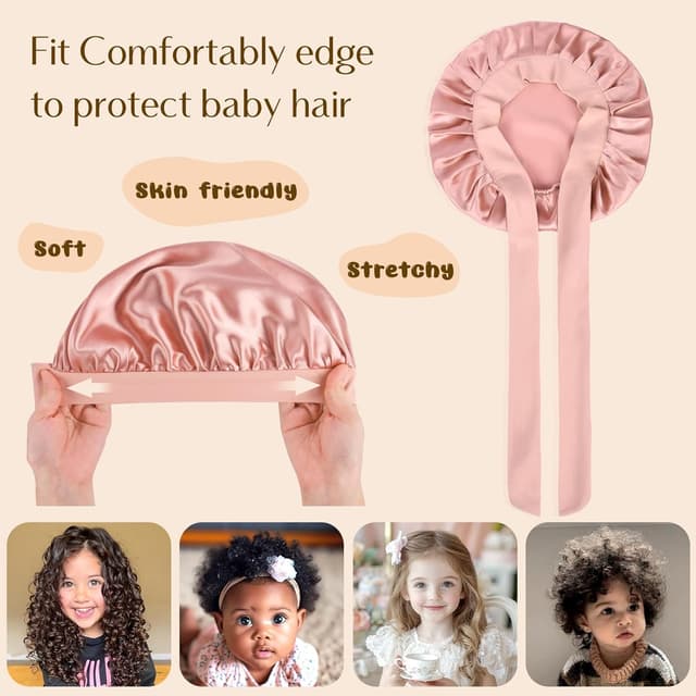 Detalle de YANIBEST 2-Pack Baby Silk Satin Bonnets for Curly Natural Hair (Kids Sleep Caps)