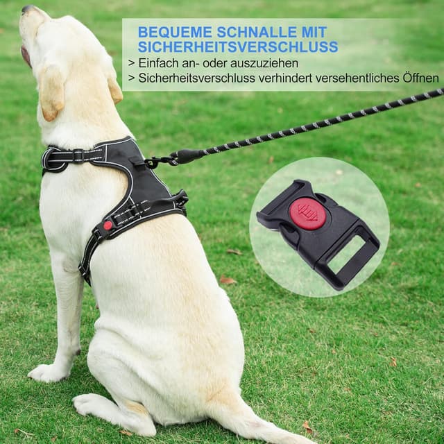 Detalle de haapaw Hundegeschirr ohne Zug, verstellbar & reflektierend (Oxford) inkl. Leine – für mittelgroße Hunde