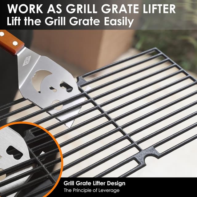 Detalle 2 de Grillspatel für Grill – 7-in-1-Grillwerkzeug mit Holzgriff (Smiley-Grill-Spatel)