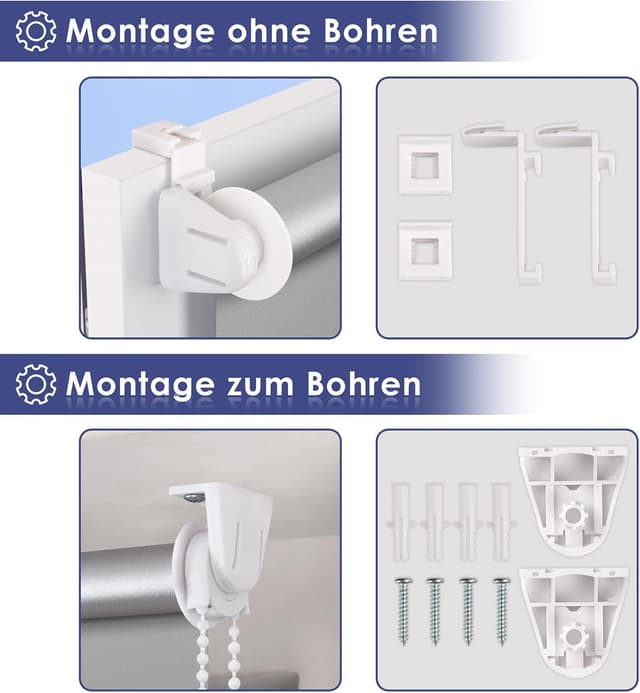 Thumbnail 6 de smartdemo Verdunklungsrollo B40 x H130 cm – Thermorollo mit 100% Polyester, ohne Bohren & mit Bohren (Klemmrollo, grau)