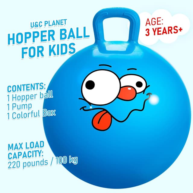 Detalle de U&C Planet Hopper Ball 20-inch Bouncy Ball with Handle (Kids 5-9), Blue