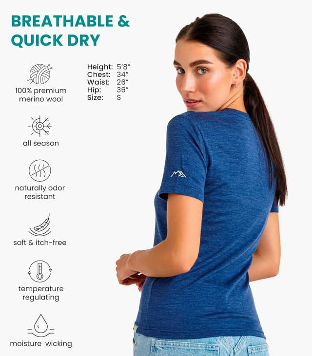 Detalle 2 de Merino.tech 100% Merino Wool Women’s Short-Sleeve Base Layer T-Shirt and Hiking Socks Set