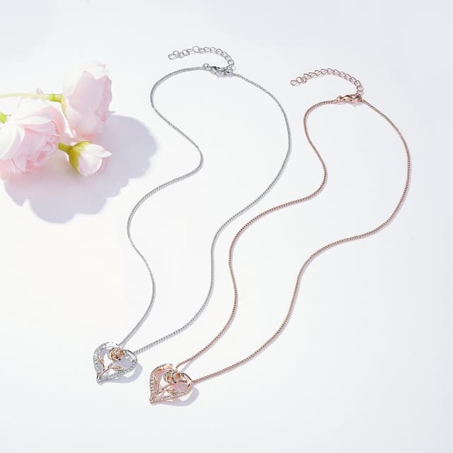 Detalle de Lyniuoy Rose Heart Necklace for Women – 18K Rose Gold Plated Pendant with Cubic Zirconia