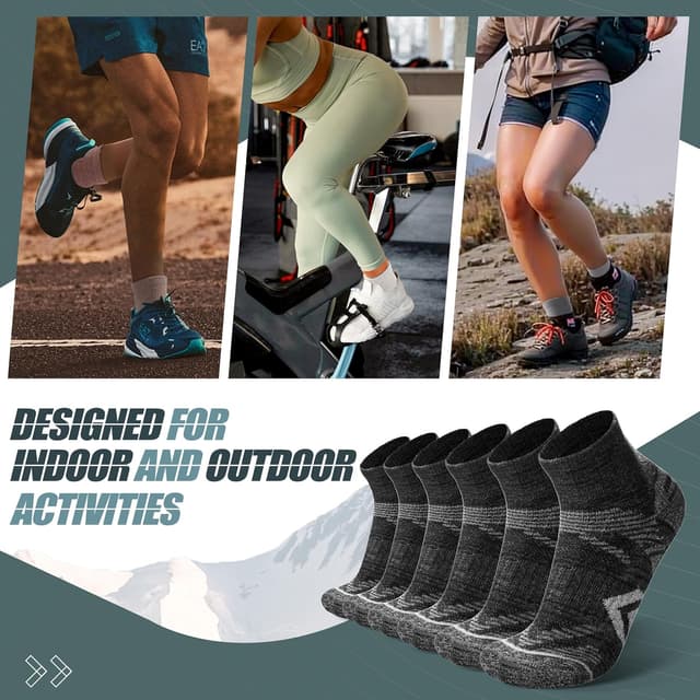 Detalle de ANTSANG 6 Pairs Merino Wool Quarter Socks (Running, Walking, Hiking)