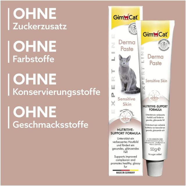 Detalle de GimCat EXPERT LINE Derma Paste (50 g) – funktionaler Katzensnack für verbessertes Hautbild und gesundes Fell