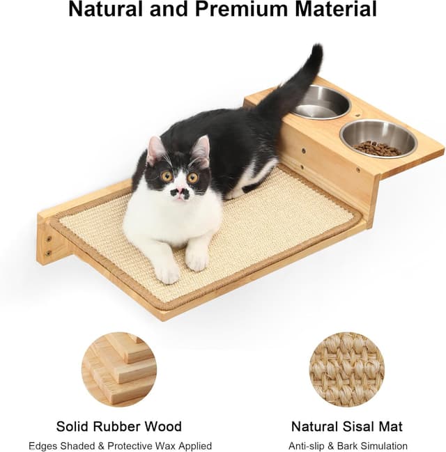 Detalle 2 de Fukumaru 3-in-1 Cat Furniture Set with 2 Steps – Wall Perch, Steps & Wall-Mounted Bowl