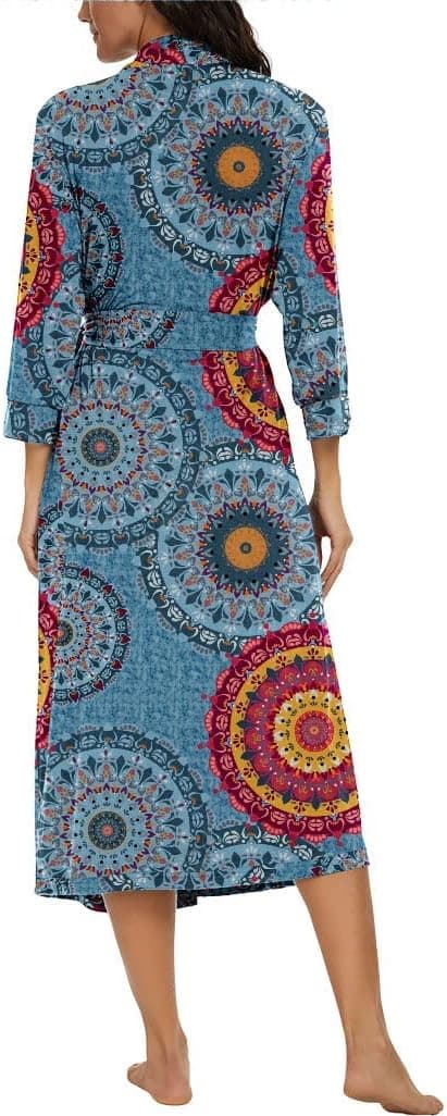 Detalle de PrinStory Damen-Bademantel mit 3/4-Ärmeln, V-Ausschnitt & Kimono-Schnitt (leichter Morgenmantel)