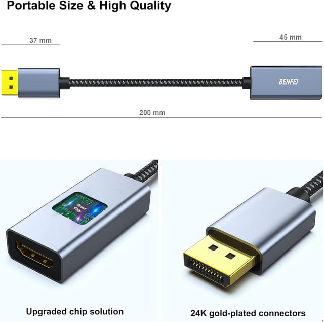 Detalle 2 de BENFEI DisplayPort a HDMI 2 cavi 2K 60Hz