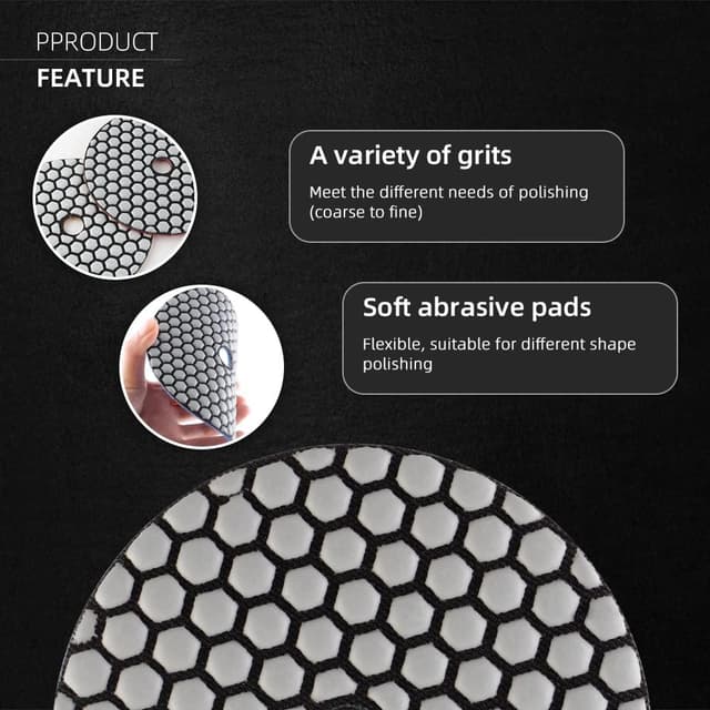 Detalle 2 de Diamond Polishing Pads ZFE 9-Piece Set (4-inch / 100mm) with 5/8”-11 Backing Plate