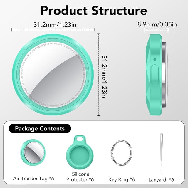 Thumbnail 6 de QCOQ Apple MFi-certified Air Tracker Tags (iOS Only) – 6-pack in Mint Cyan, Bluetooth 5.3 Find My tracker