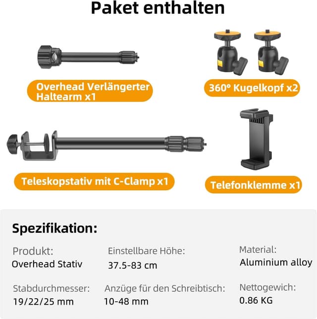 Detalle 2 de JEBUTU OS03 Tischstativ Kamera 37-83 cm