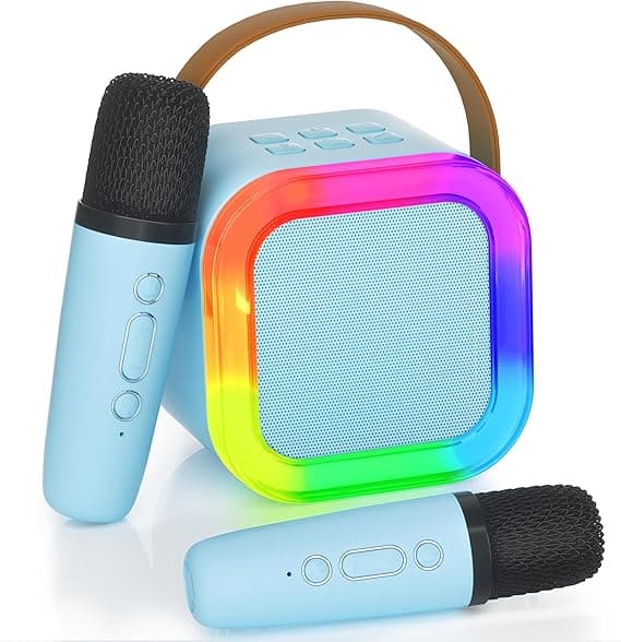 Detalle de Ankuka Karaoke Infantil Bluetooth con 2 Micrófonos y Luces 🎤