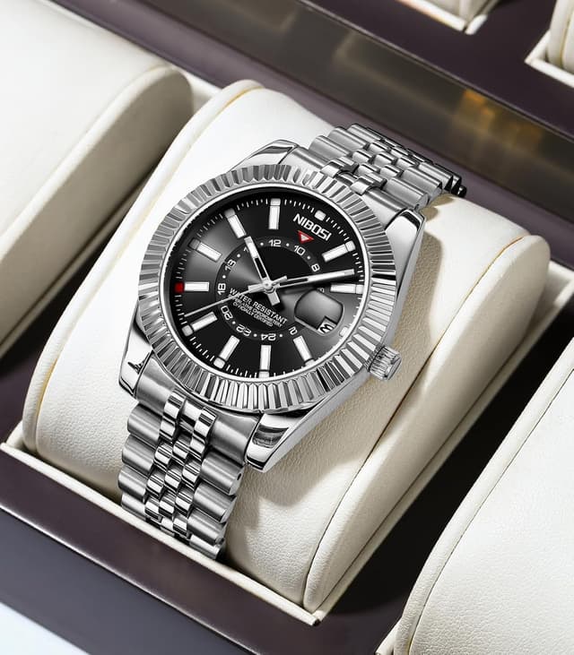 Detalle 2 de NIBOSI Orologio da polso da uomo stile business dress analogico al quarzo con datario e cinturino in acciaio inox