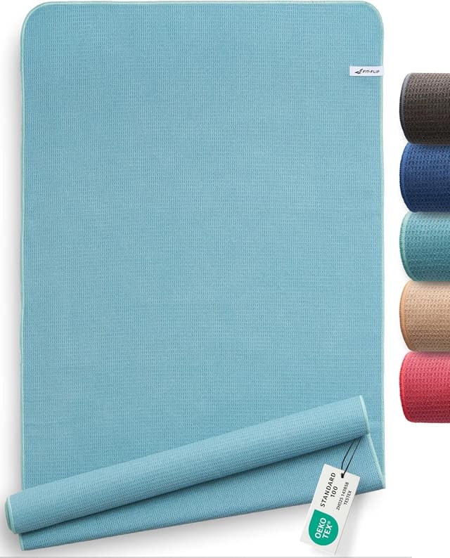 Detalle de Fit-Flip Yoga towel non slip (185 x 63cm, Jade) – lightweight quick-dry mat cover for hot yoga & Pilates
