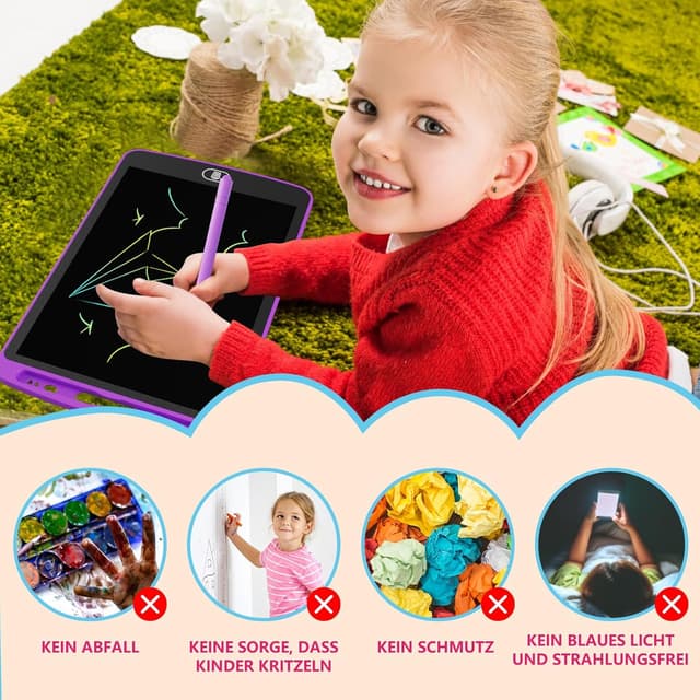Detalle de Electight LCD Schreibtafel für Kinder (10 Zoll), 3er-Set – löschbar & tragbar