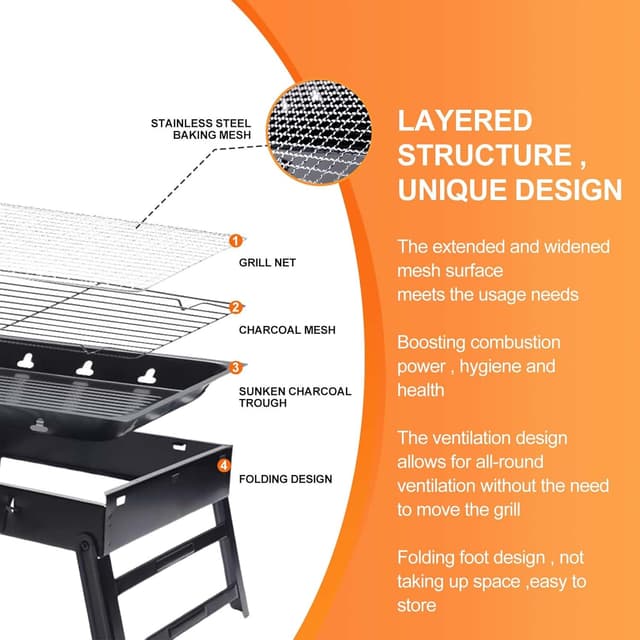 Detalle 2 de BBQ Barbecue Grill Portable Charcoal Grill ⛔