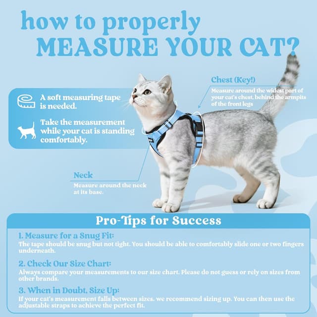 Detalle 2 de rabbitgoo Cat Harness and Leash (Escape Proof, Soft Adjustable Vest) – Light Blue, Size M