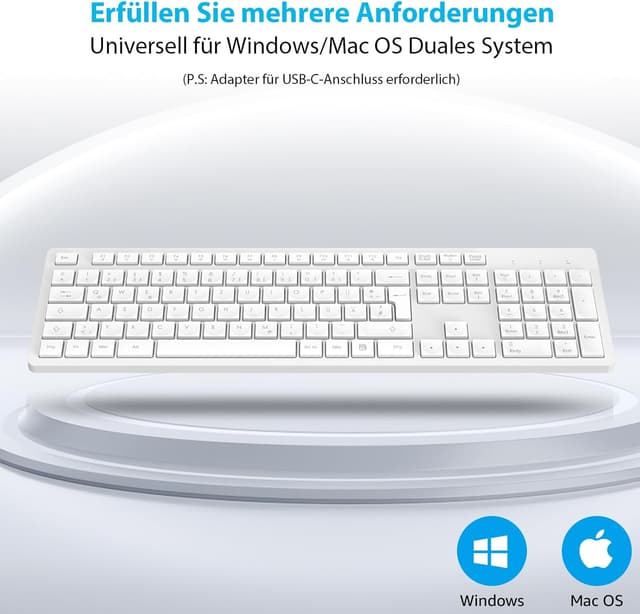 Thumbnail 6 de LeadsaiL K786 kabelloses Tastatur & Maus Set (QWERTZ, DE-Layout) mit 2-in-1 USB-Nano Empfänger – Weiß